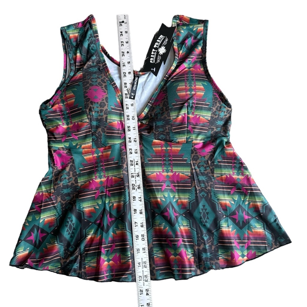 CRAZY TRAIN River Bend Tankini Swimsuit Top NWT Western Aztec Lined Medium - Picture 5 of 6
